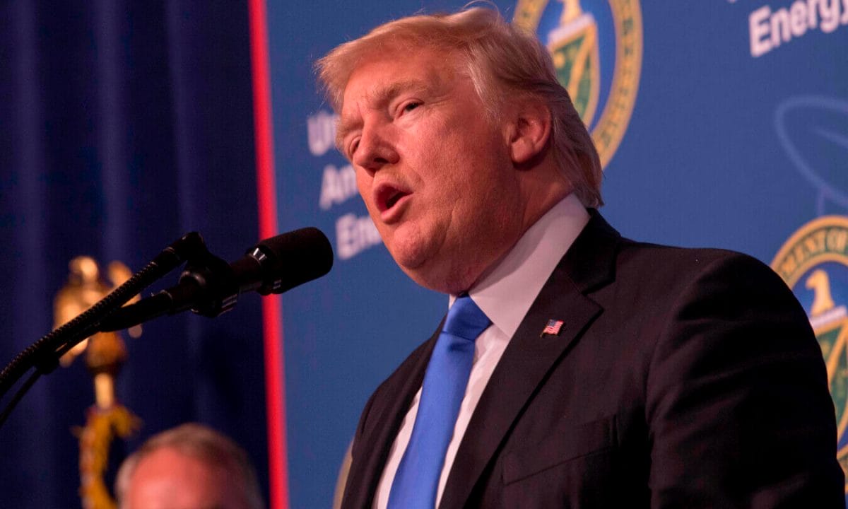 President Donald Trump give remarks at the Unleashing American Energy event at Energy Department headquarters.