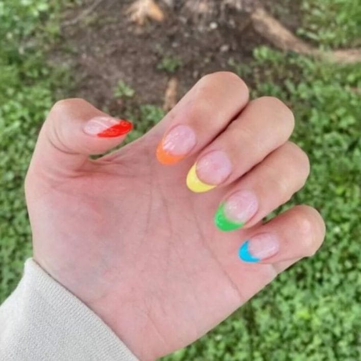 Nails with rainbow frenchies