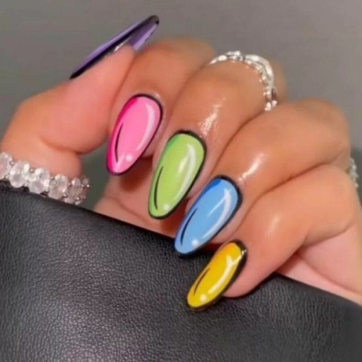 Rainbow cartoon nails